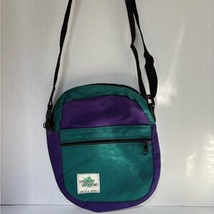 Vintage Vermont Vagabond Crossbody Bag – Teal & Purple Nylon Travel Shoulder Bag